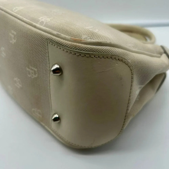 Dooney & Bourke DB Monogram Logo Purse Off White Ivory Canvas Leather Top Handle - Picture 13 of 16